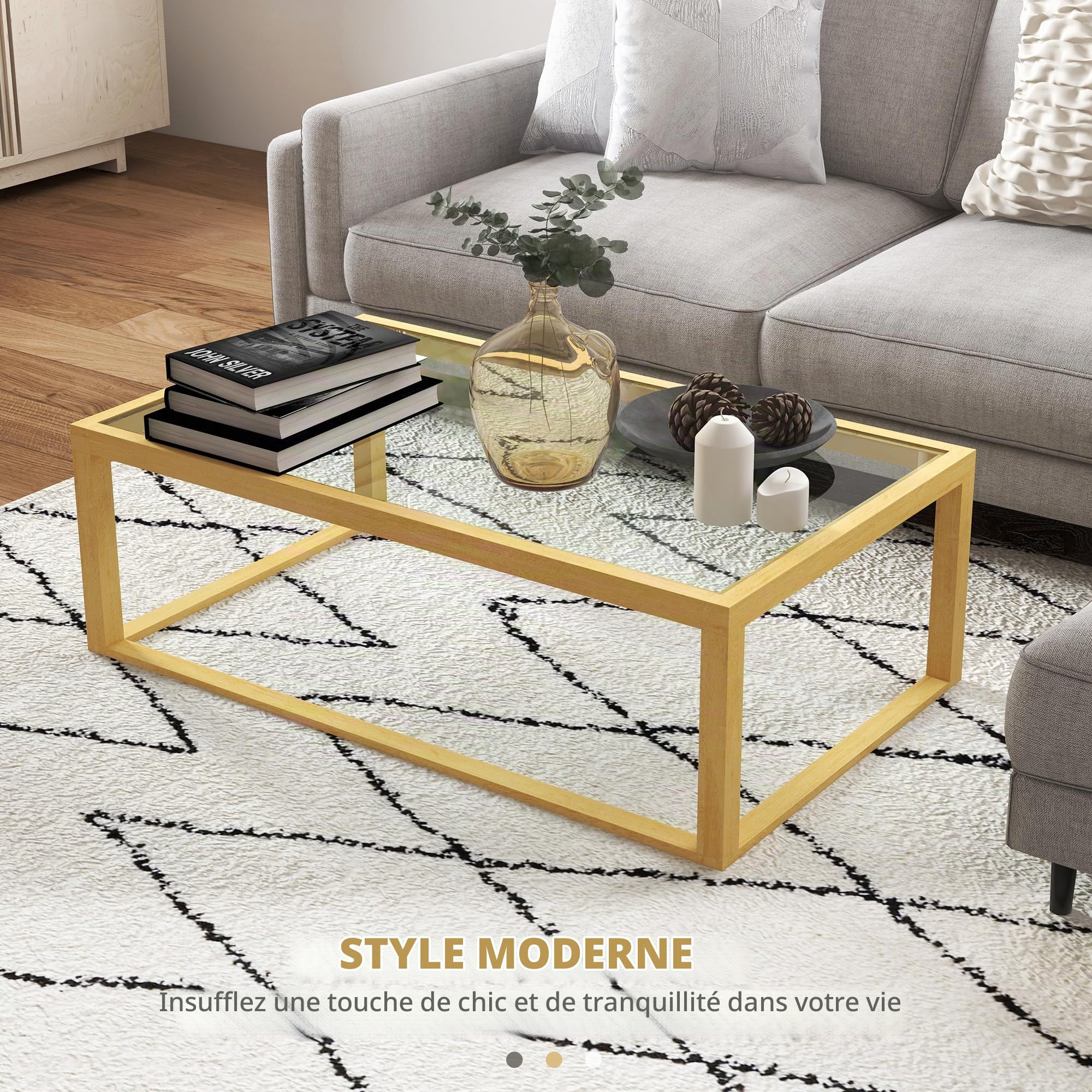 HOMCOM Table Basse Rectangulaire Salon 100L x 60l x 35H cm Bois Naturel