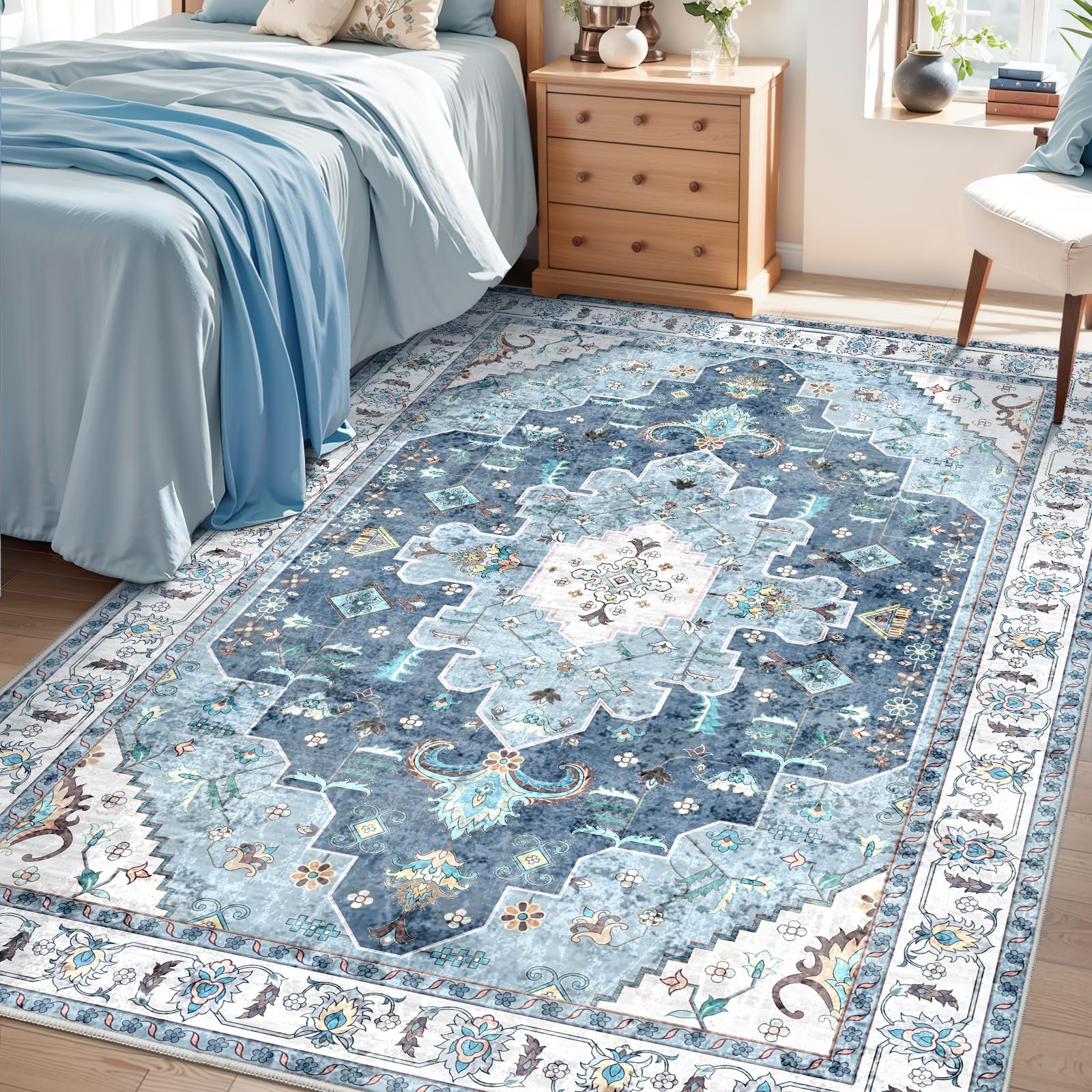 Area Rugs for Living Room, 120X160cm Boho Area Rugs, Soft Dining Room Bedroom Vintage Rug, Washable Large Living Room Floor Carpet, Anti Slip Center Area Carpet