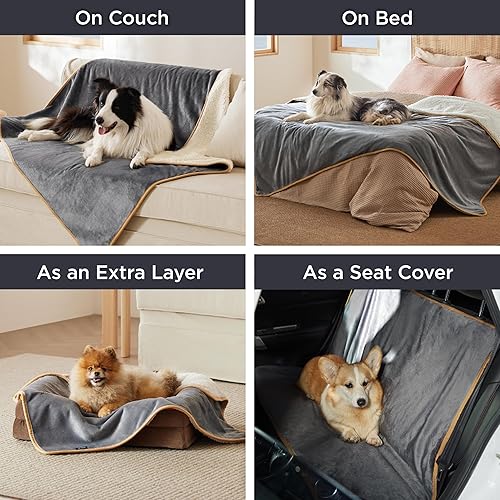 Miniatura 6 de Bedsure Manta impermeable para cama  Manta impermeable de forro polar Sherpa para perros grandes, mantas para mascotas para camasofájaula para