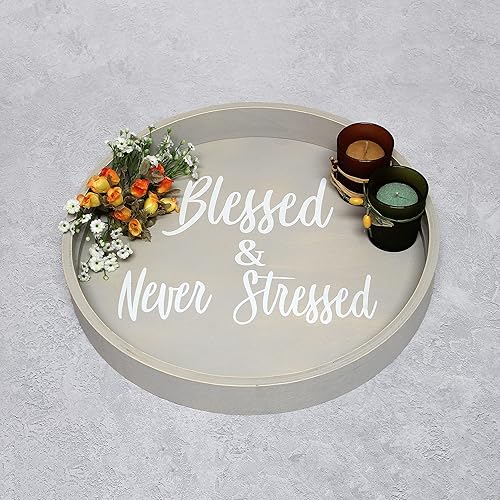 Miniatura 4 de Elegant Designs HG2013-GYS - Bandeja redonda decorativa de madera para servir de 13.75 pulgadas con asas, color gris