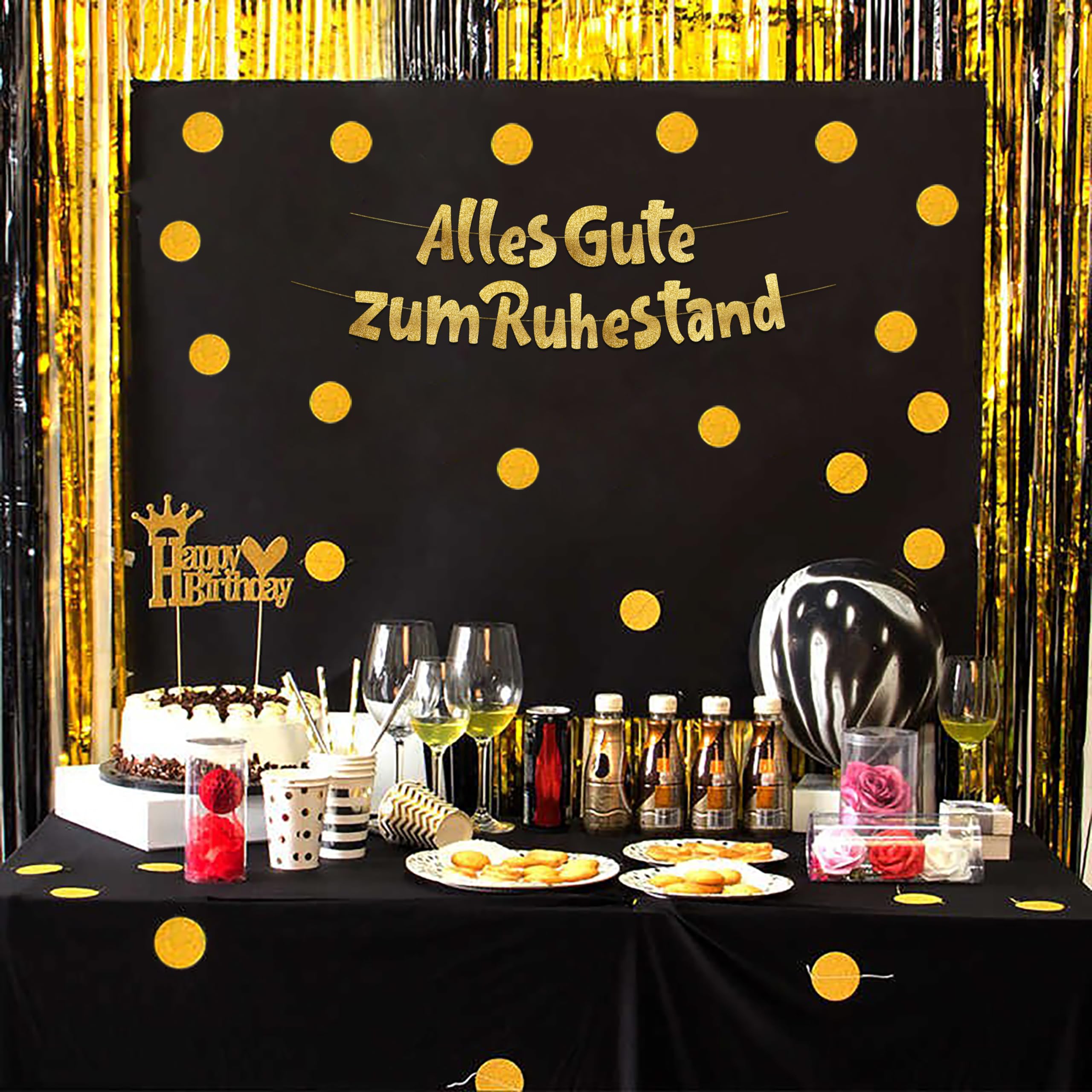 Vorgespanntes „Happy Retirement“ Banner Mit Gold-Glitter – 1,8 M Lang, Keine Bastelarbeit Nötig – Perfekt Für Rentenfeiern