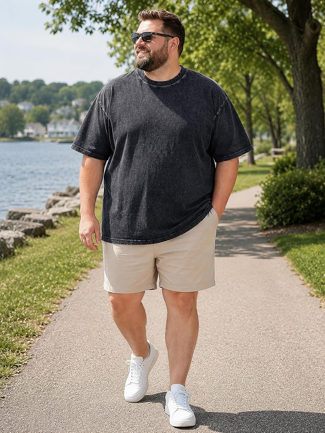 Men's Big and Tall T-Shirts, 100% Cotton Vintage Washed Oversized Loose Fit Crewneck Short Sleeve Solid Color Basic Tees
