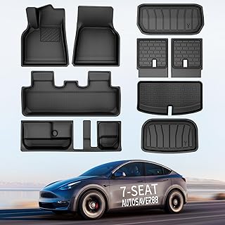 AUTOSAVER88 Floor Mat Compatible with Model Y 2020-2023 7 Seater, Model Y Floor Mats Cargo Liner Third Row Chair Mats (9pcs), Waterproof Anti-Slip Floor Mat Custom Fit for Tesla Model Y Accessories