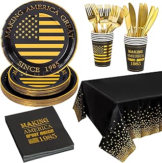 Crisky Black Gold Tableware Set for Men 40th Birthday Party Decoration, ...