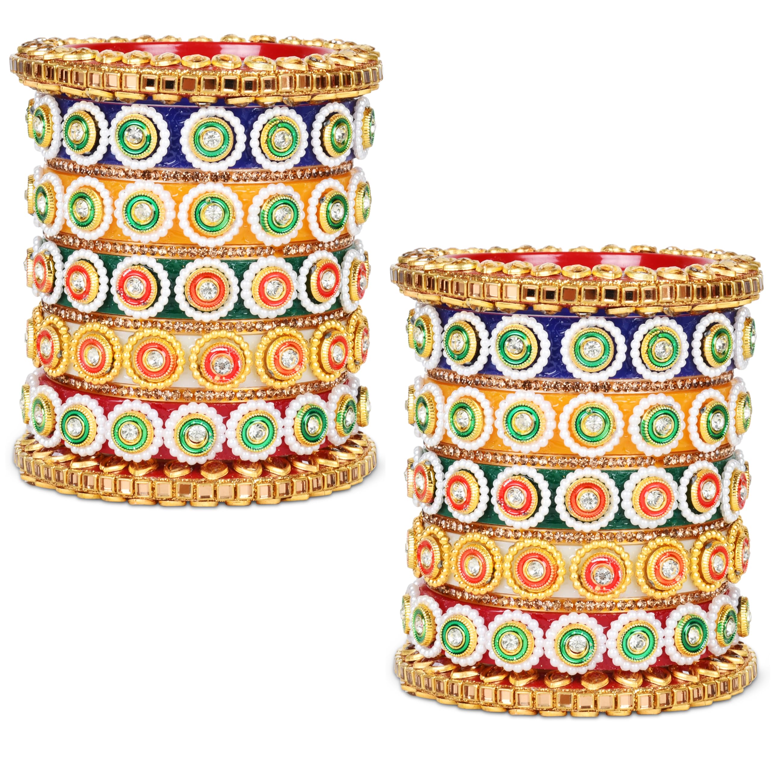 EMERY Plastic Multicolor Chuda Set of 22 Bangles with Silver, Gold, Stone, and Kundan Embellishments, a Perfect Blend of Traditional Womens Fashion for Weddings and Brides. (Style2, 2.4) (B0CSWJTVF3) Amazon Price History, Amazon Price Tracker