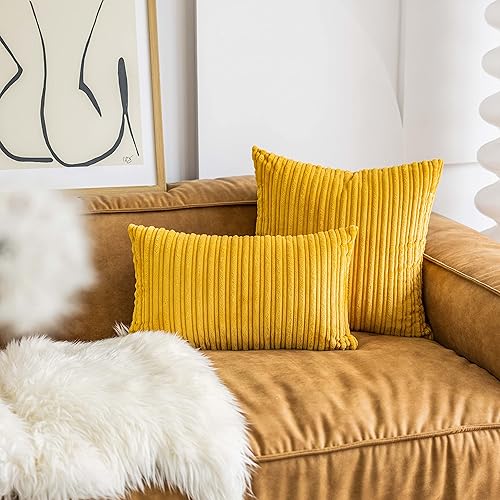 Miniatura 490 de UGASA - Juego de 2 fundas de almohada de terciopelo a rayas, funda decorativa para cojín con cremallera oculta para el hogar, sofá, dormitorio,