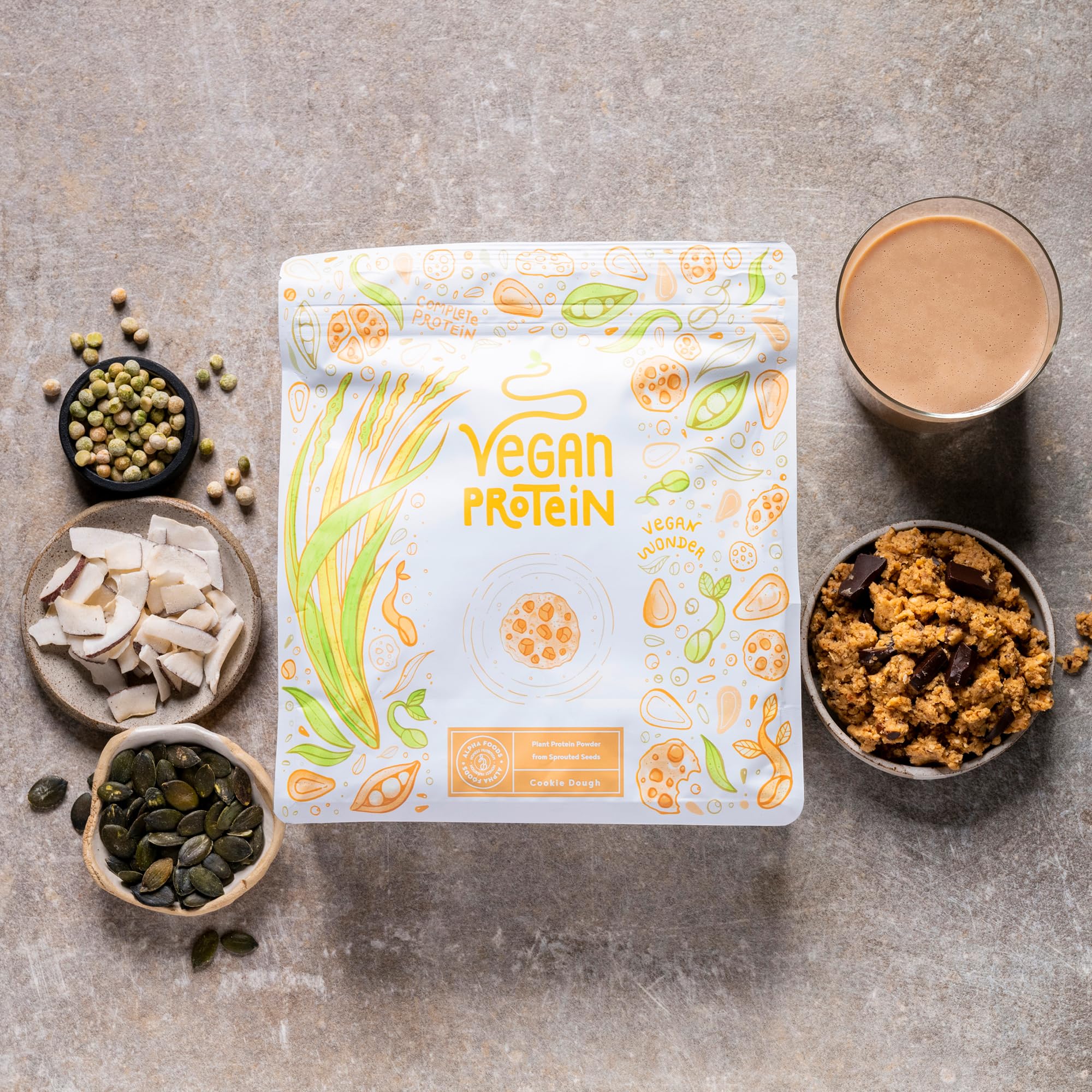 Proteine in Polvere Vegane | Gusto Cookie Dough | 21g Proteine Vegetali Isolate in Polvere di Pisello, Riso, Girasole e Soia | Massa Muscolare | 1.2kg Vegan Protein Powder | Alpha Foods