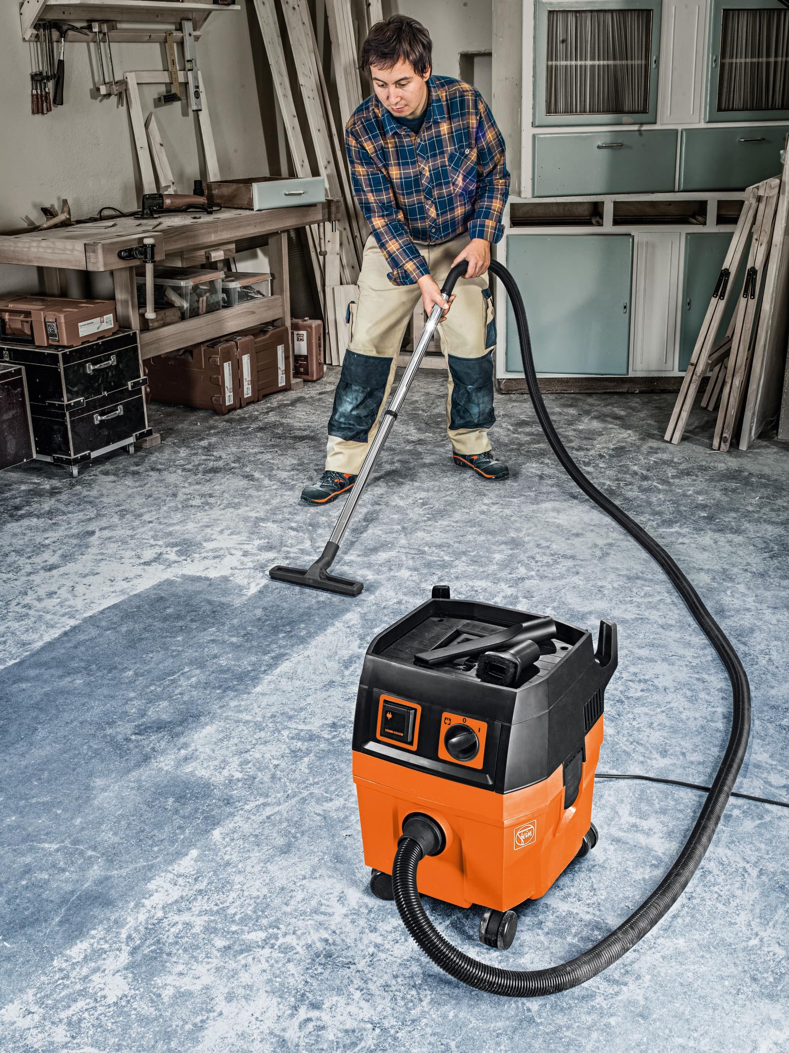 FEIN Dustex 25 L, Aspirador de obras para conexión de herramientas eléctricas, Aspirador en humédo/seco con cable de red 7,5 m, Potencia máxima de entrada 1380W. Homologación para la clase de polvo L. | Conexión de herramientas eléctricas. cable de red 7,