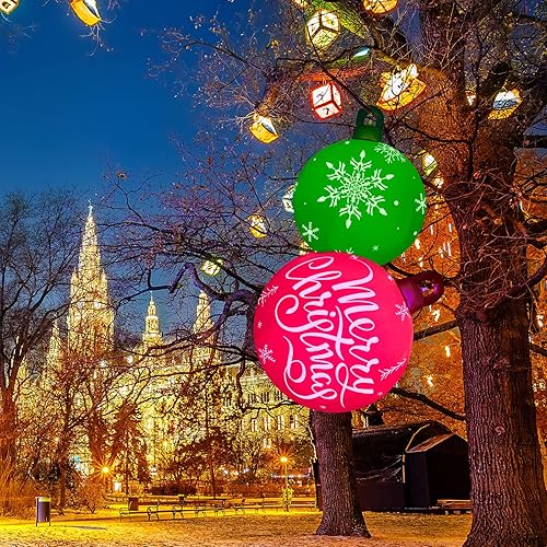 Miniatura 6 de Jetec Esferas inflables de PVC gigantes de 30 pulgadas para decoración de Navidad al aire libre para patio, césped, porche, piscina, decoración de