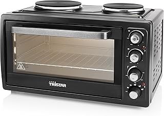 Tristar Four à convection avec 2 plaques chauffantes, Capacité : 38 L, 3100 W, Plaque de cuisson et gril, 90-230 ⁰C, adapté pour le camping, OV-1442, Noir