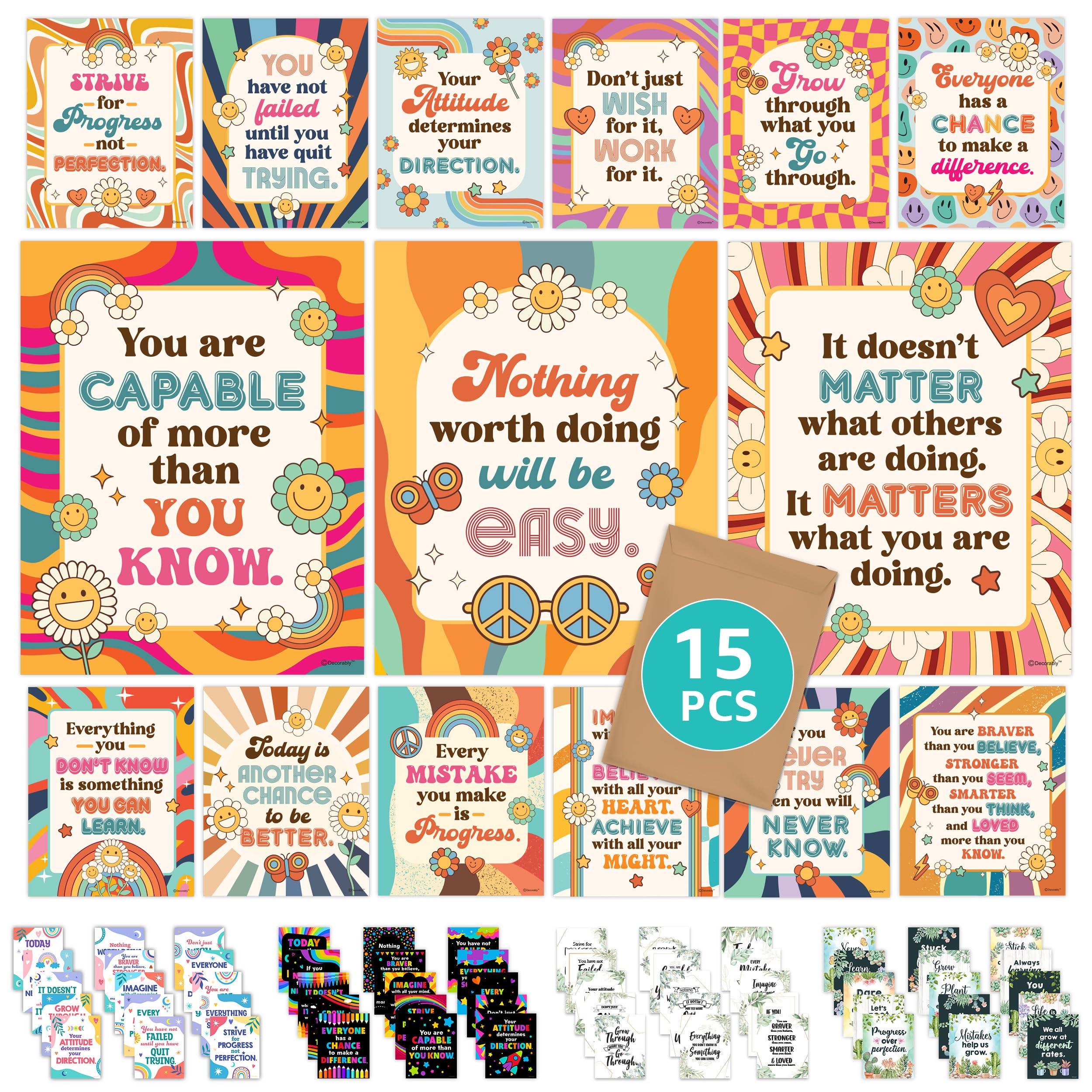 Decorably15 Groovy Motivational Posters For Classroom 11x14in Matte