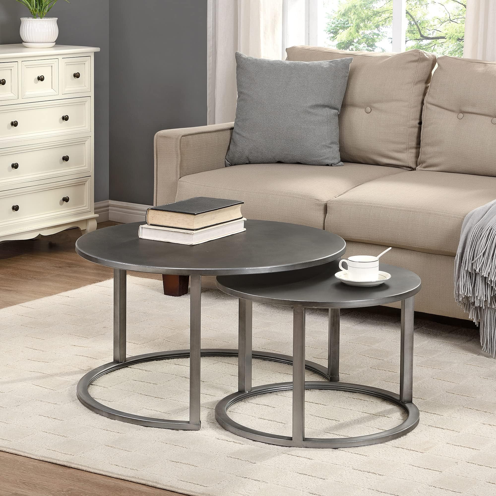 White Coffee Table Miuuod Nesting Coffee Table Set Of 2, Round Coffee ...