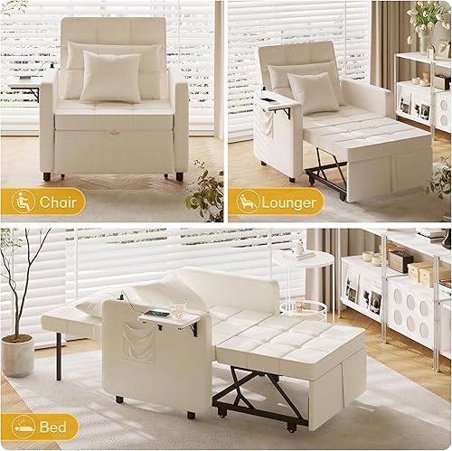 Vista 43 de Vabches Sofá cama 3 en 1 con mesa de ala y puertos USB, silla de terciopelo con respaldo ajustable, fácil montaje, azul