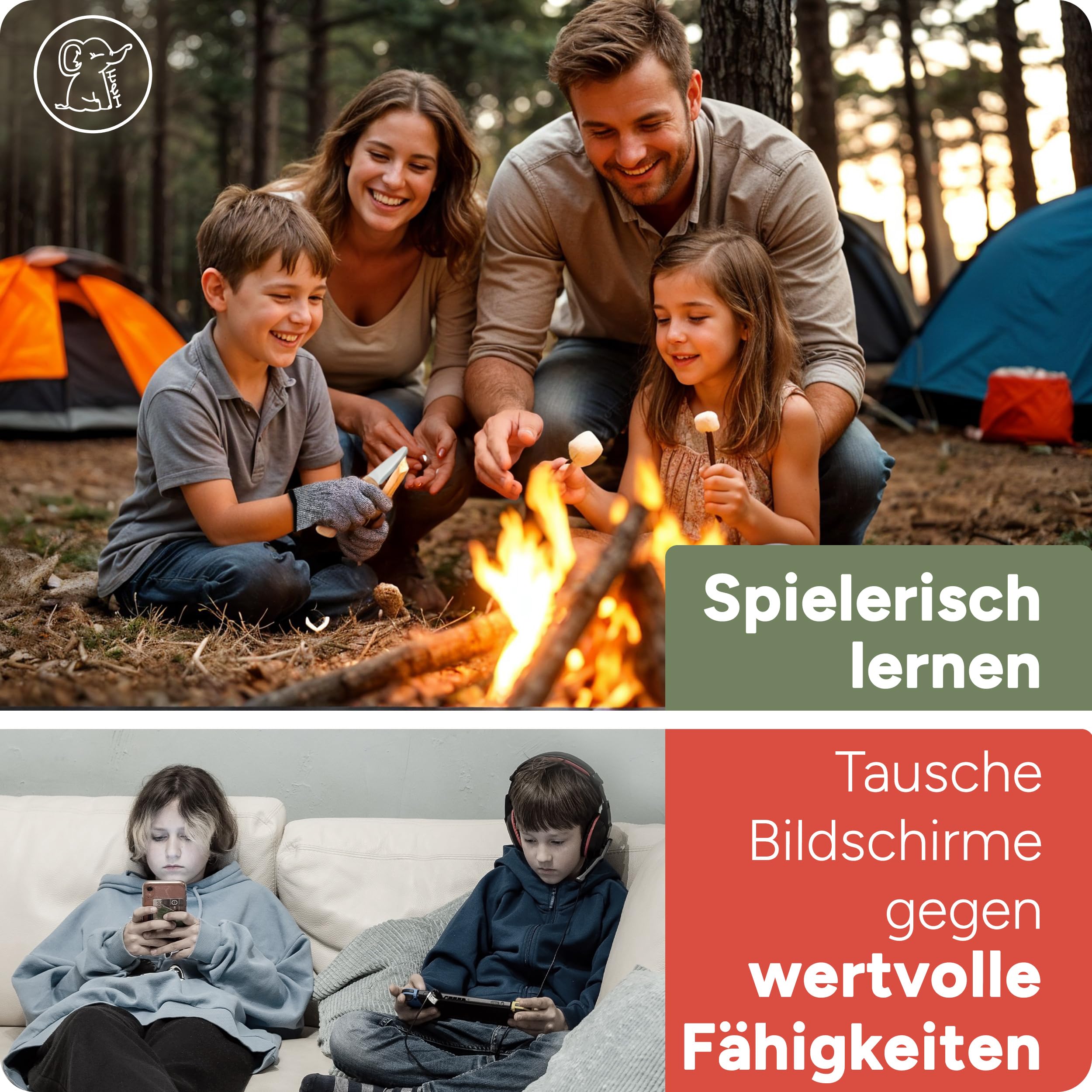 Eli® Schnitzmesser für Kinder mit Ledertasche ab 8 Jahre - hochwertiges Kindermesser Schnitzset inkl. schnittfeste Handschuhe - Kinderschnitzmesser - Schnitzwerkzeug - Outdoor Messer