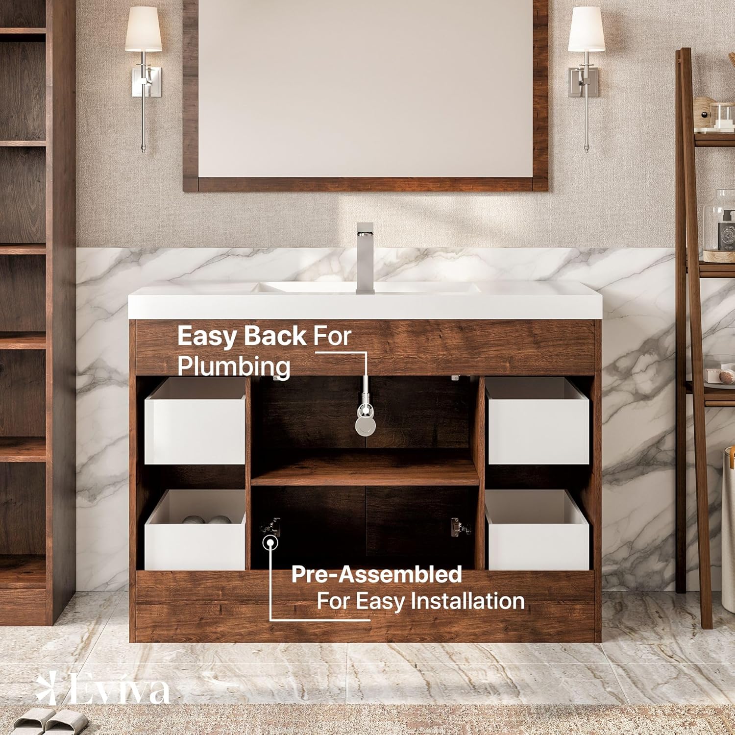 Eviva Lugano 48 in. Rosewood Single Sink Bath Vanity with Acrylic Top and Integrated Sink