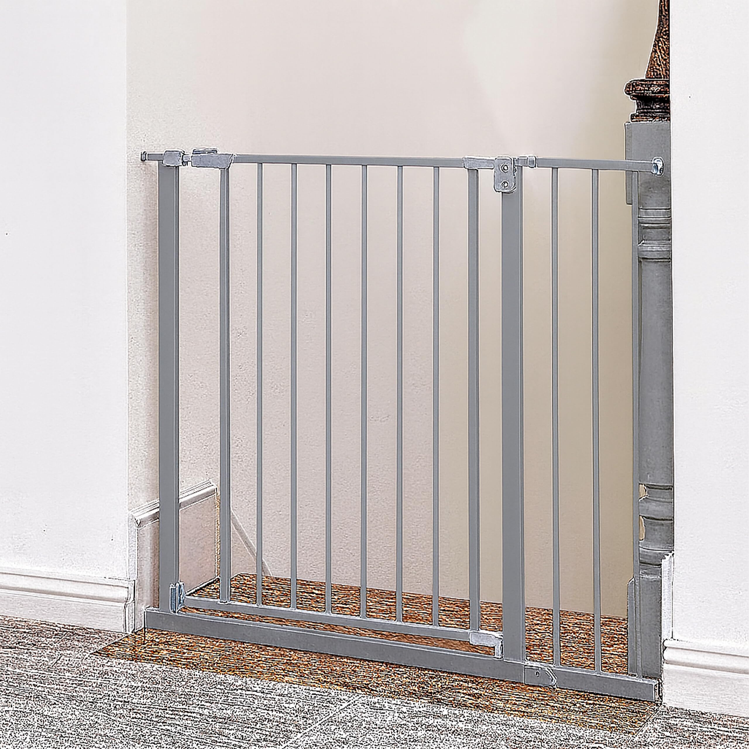 Barrera de Seguridad Relaxdays, 95-100 cm, sin taladrar, bebés y niños, escaleras y Puertas, Gris