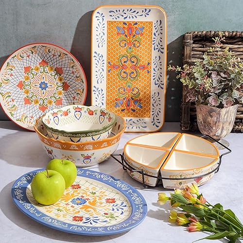 Miniatura 5 de Laurie Gates by Gibson Tierra Mix and Match - Juego de vajilla pintada a mano, bandeja ovalada (13.8 pulgadas), surtido