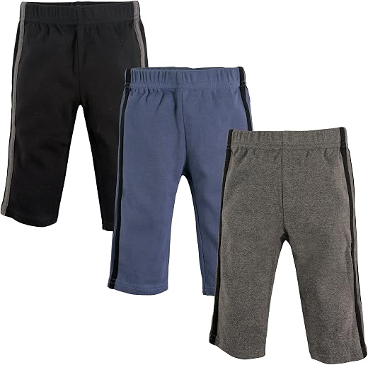 Hudson Baby Baby Cotton Pants, 3 Pack, Black, Blue/Gray, 2 Toddler
