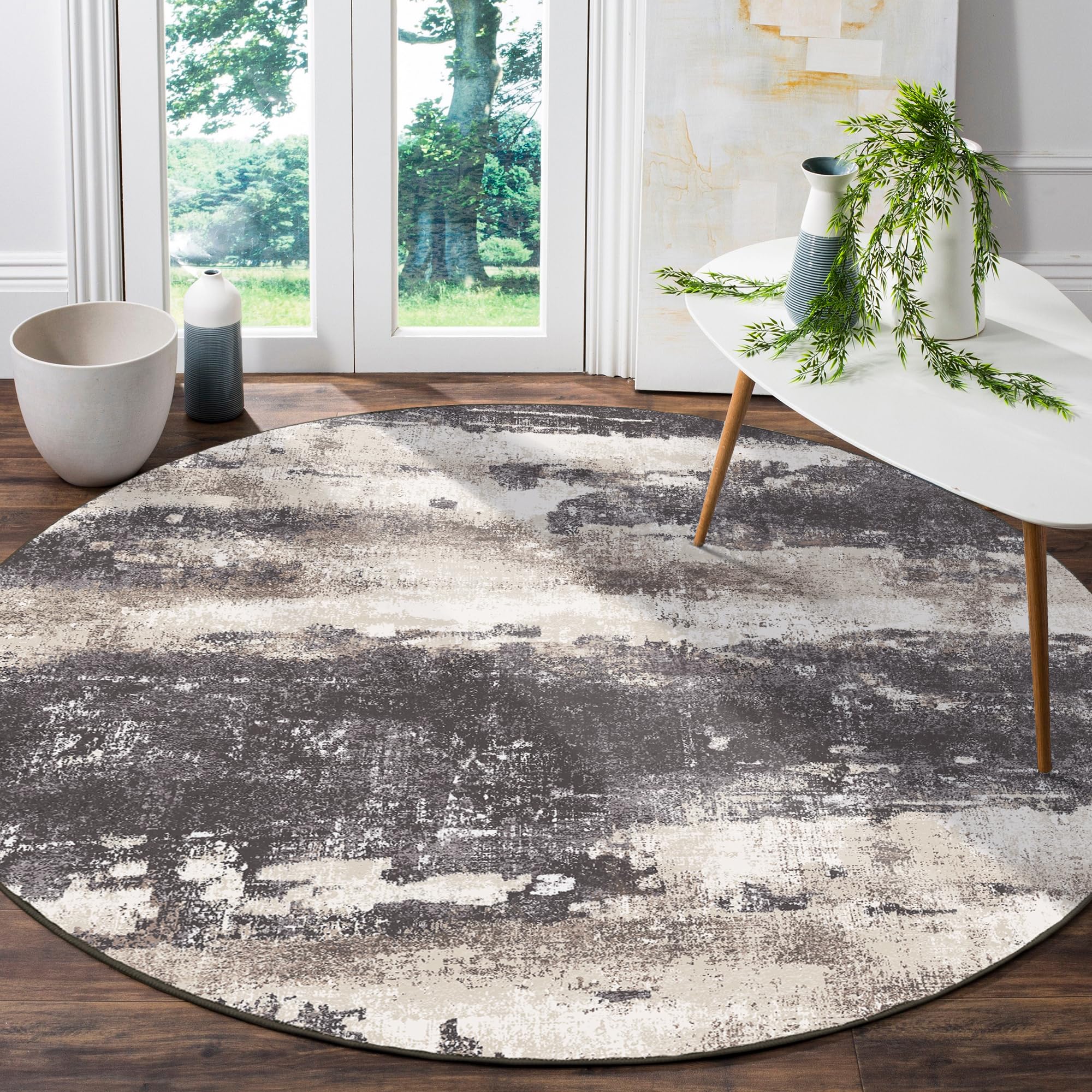 Photo 1 of BEIMO Area Rugs for Bedroom Living Room Machine Washable Large Modern Abstract Print Soft Entryway Runner Rug, Non Slip Carpet with Gripper, Brown Round 5FT Brown&beige 5FT