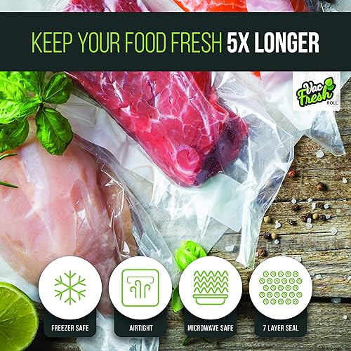 Miniatura 10 de Vac Fresh Bolsas de sellado al vacío, rollos grandes de sellado al vacío, 3.5 mil de grosor, 15 pulgadas de ancho x 50 pies de largo, bolsas de
