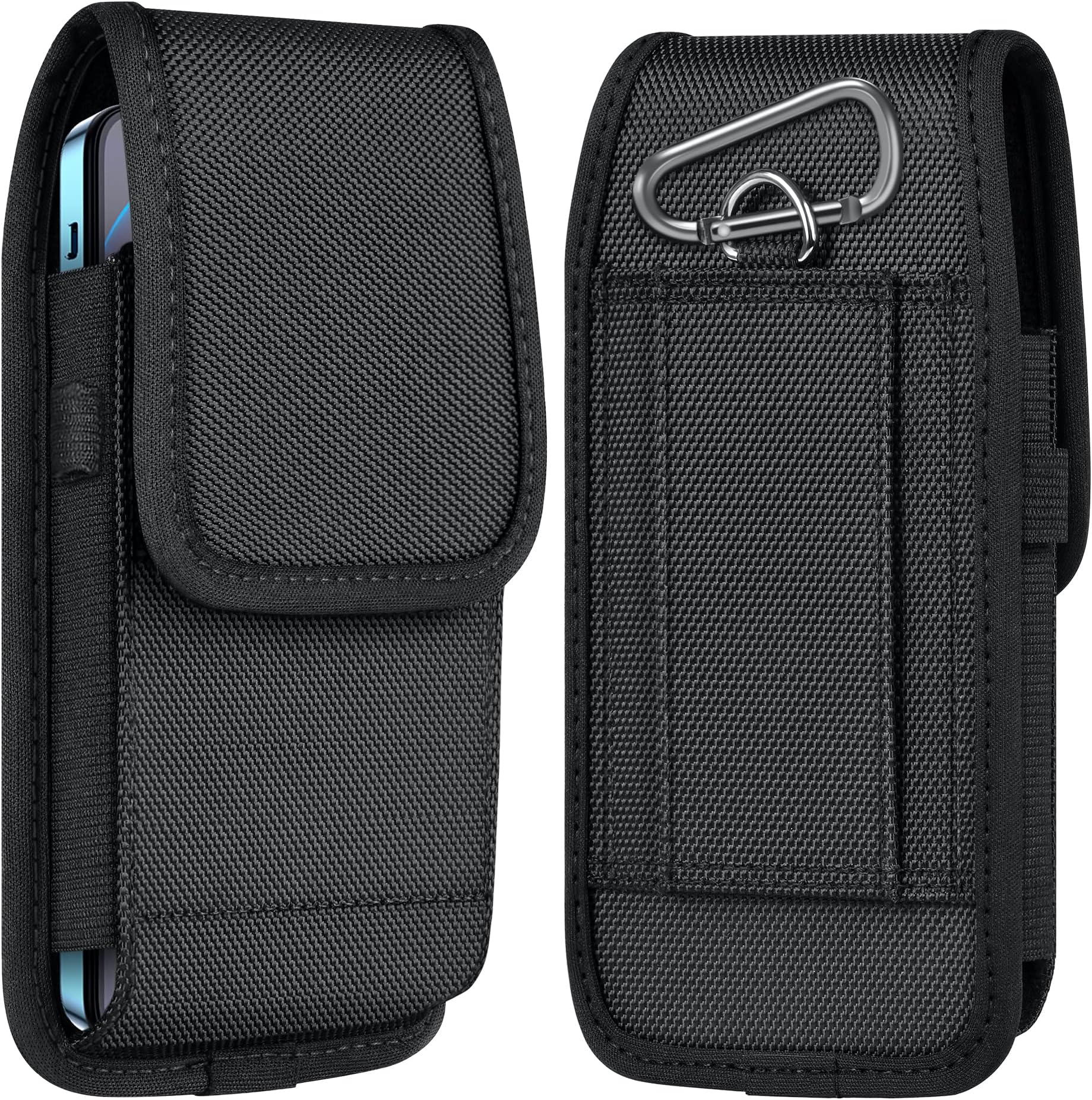 ykooe Cell Phone Pouch Nylon Belt Holster Case Compatible with iPhone 17 16 15 14 13 12 11 & Pro Models, Samsung Galaxy S20 S21 S22 S23 S24 S25, Black–L