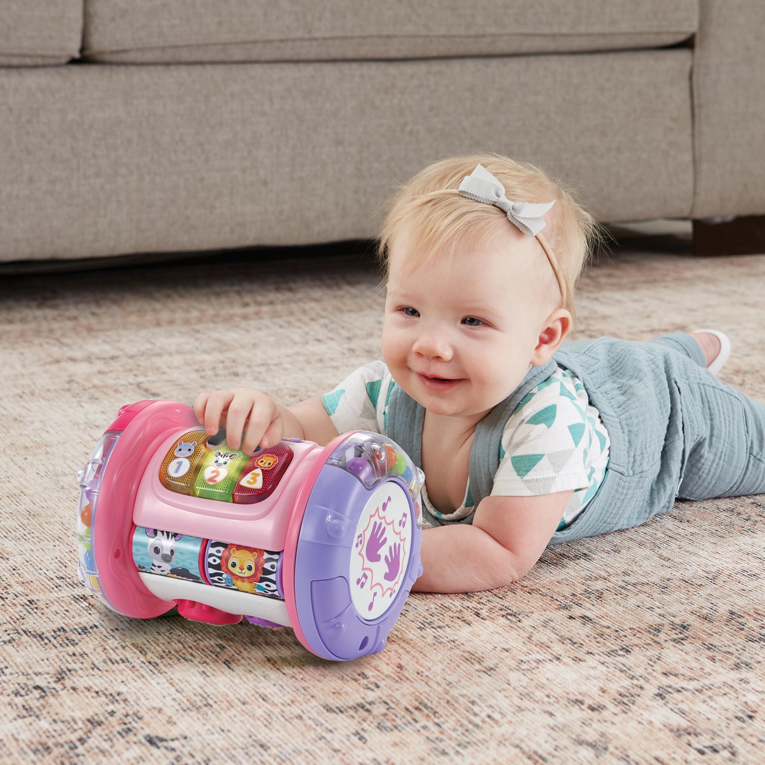 VTech - Magi Rouleau Tam-Tam 3 en 1 Rose - Jouet Musical Évolutif - Tambour Enfant Qui Roule, Motricité Bébé - Jouet d'Activité et de Développement - Cadeau Bébé Dès 9 Mois - Contenu en Français
