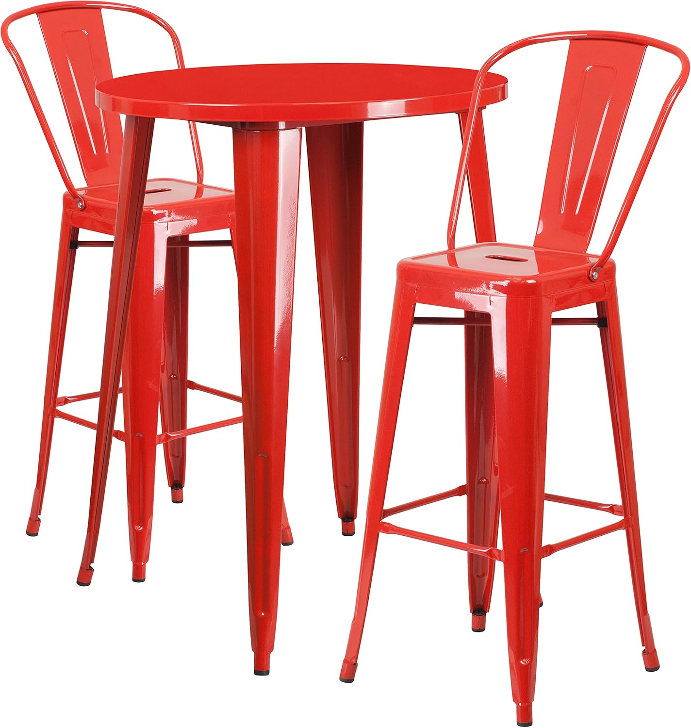Flash Furniture Commercial Grade 30" Round Red Metal Indoor-Outdoor Bar Table Set with 2 Cafe Stools