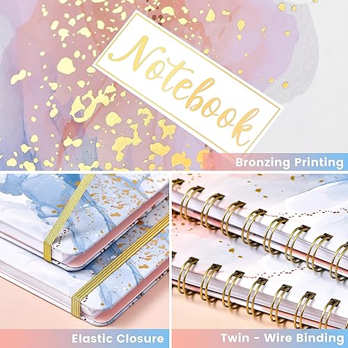 Miniatura 5 de Cuadernodiario a rayas, planificador diario con papel grueso de alta calidad, 6.2 x 8.4 pulgadas, cuaderno en espiral, con tapa dura impermeable,