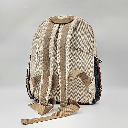 Miniatura 6 de Hemp Hippie Backpack - Mochila de viaje para mujeres y hombres, bolsa de libros con funda para portátil, hecha a mano en Nepal, bolsa ligera y