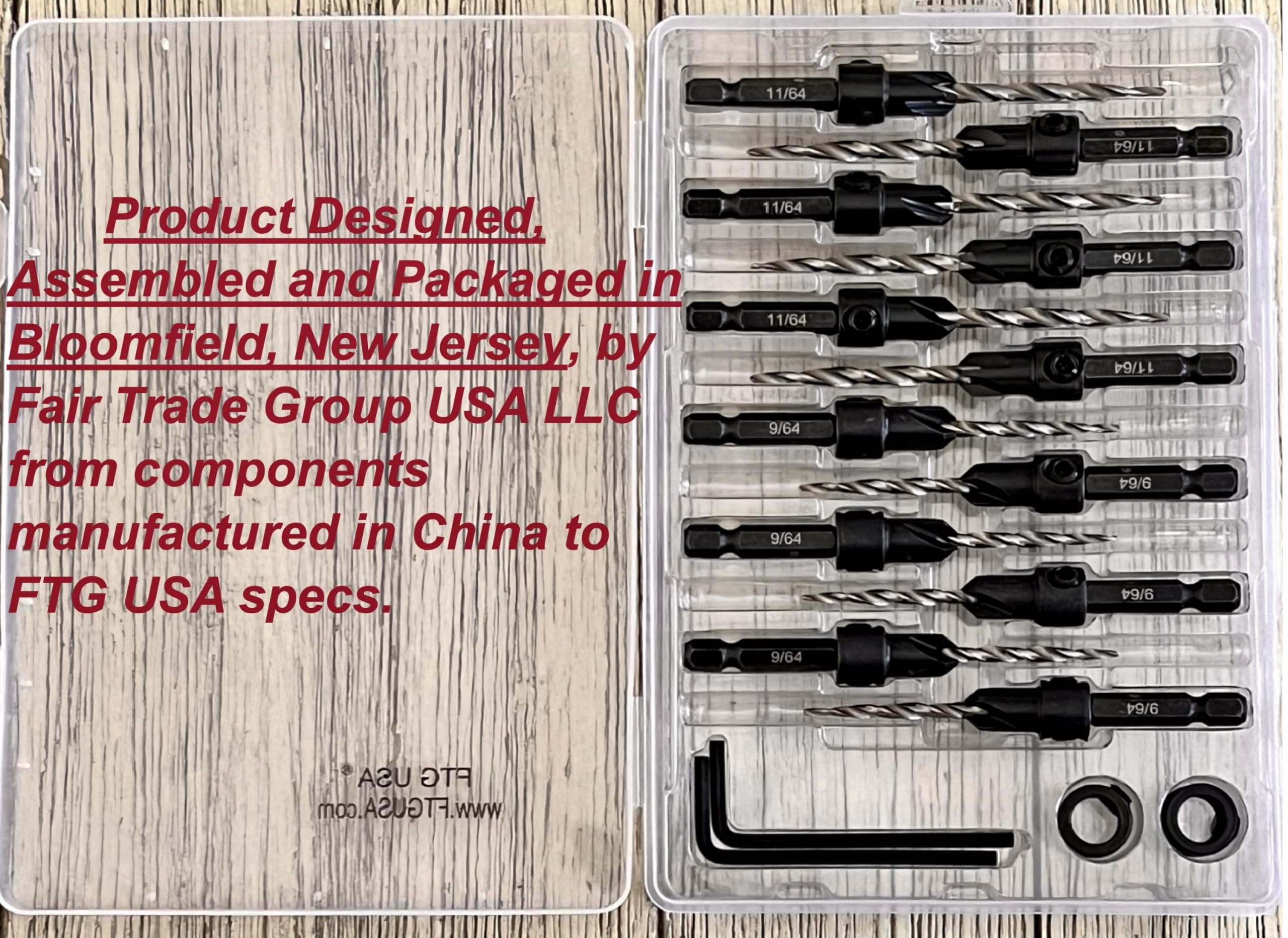 FTG USA #6 (9/64") Adjustable Wood Countersink Drill Bit – HSS M2 Tapered Bit For Clean Pilot Holes