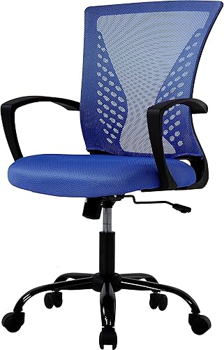 Silla ergonómica de escritorio, silla de oficina, silla de computadora de malla, respaldo medio, giratoria, ajustable, con soporte lumbar,