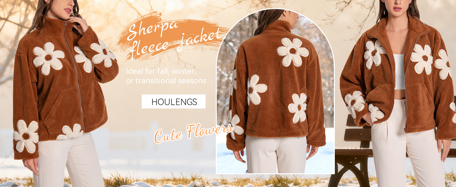 Amazon.com: HOULENGS Women's Floral Print Sherpa Fleece Jackets