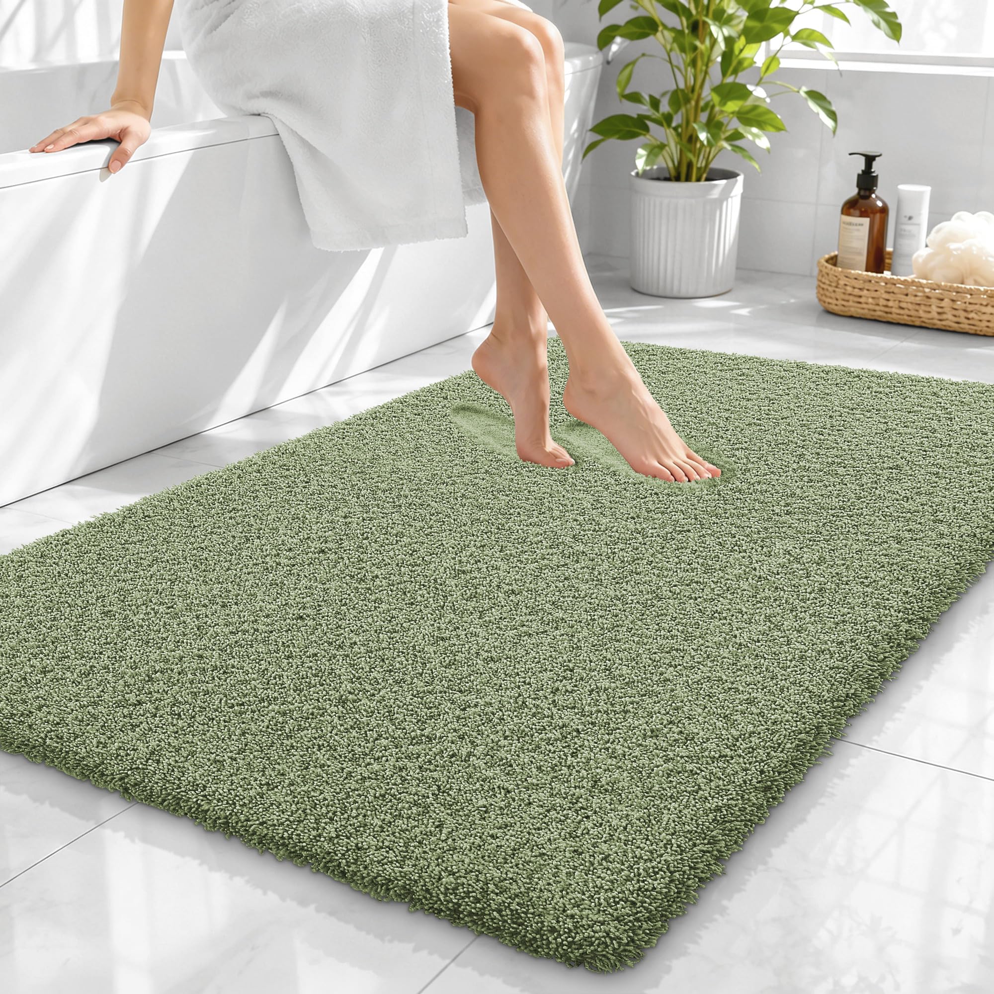 OLANLY Microfiber Large Bathroom Rugs 40x32, Soft Bath Mat, Sage Green