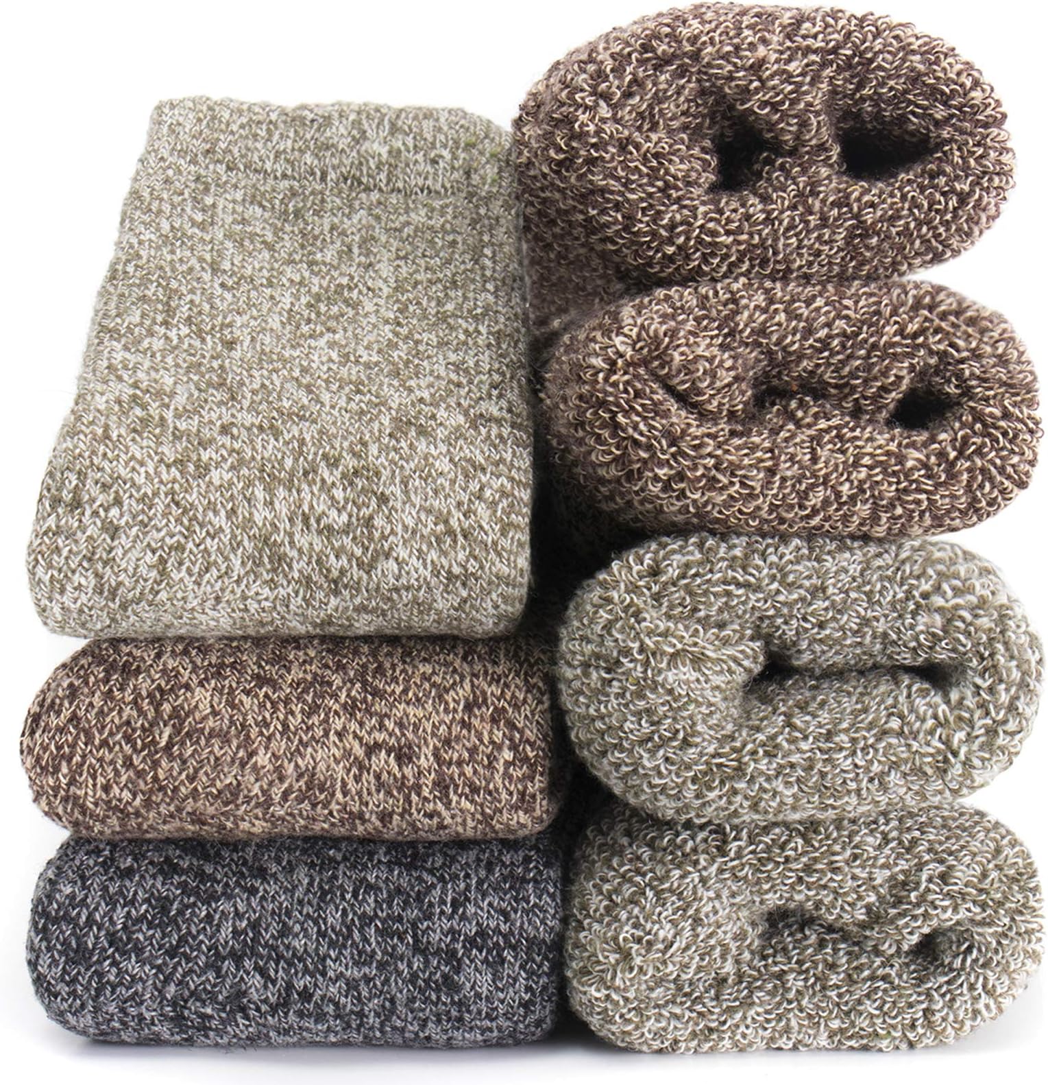 YoicyMens Heavy Thick Wool Socks - Soft Warm Comfort Winter Crew Socks (Pack of 3/5),Multicolor,One Size 7-12