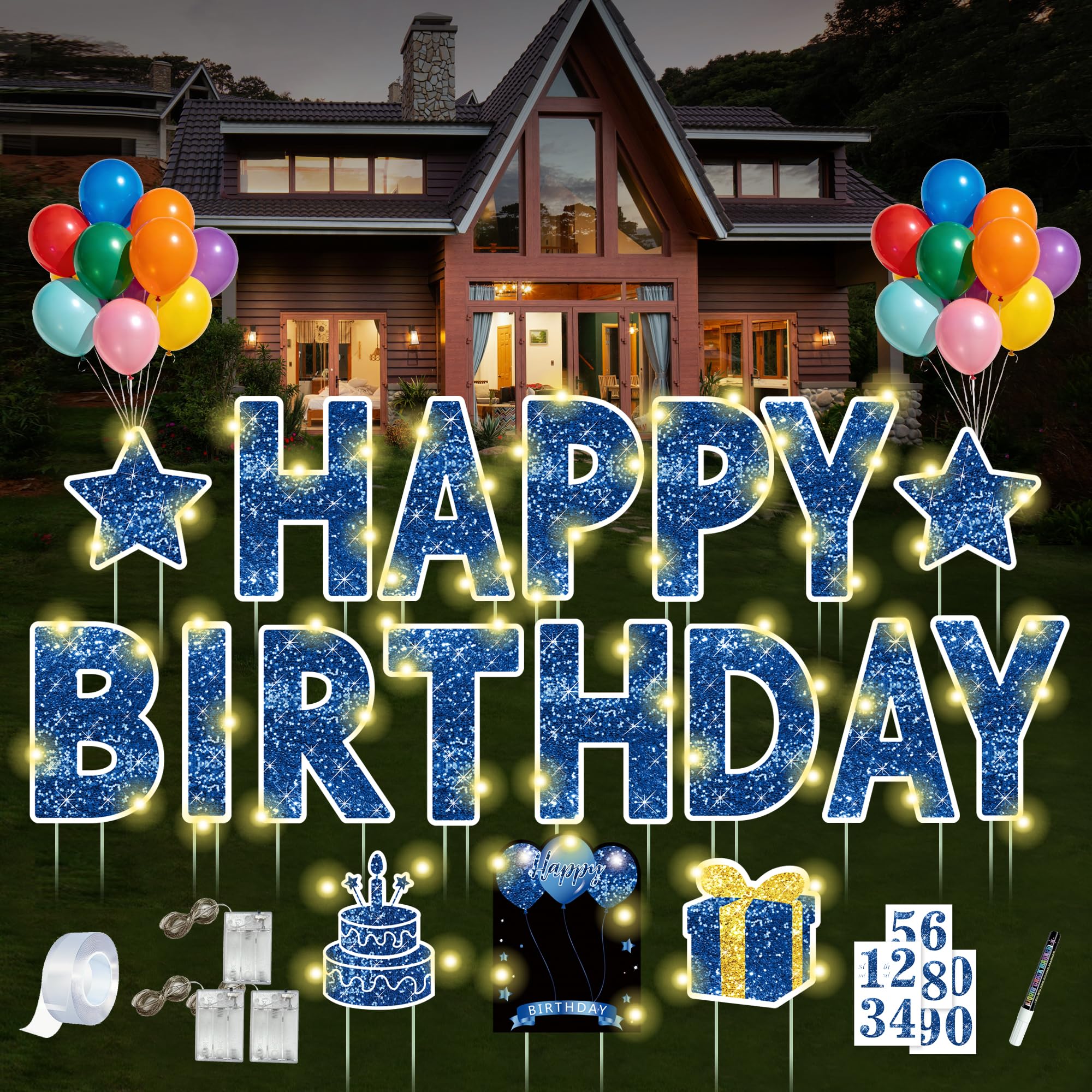 Panneau Happy Birthday lumineux pour une décoration de fête d'anniversaire réussie dans le jardin