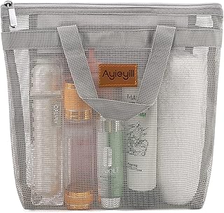 Ayieyill Shower Caddy Portable, Mesh Shower Caddy Tote Bag Quick Dry Hanging Toiletry and Bath Organizer for College Dorm, Gym, Beach, Travel or Camping with Zipper (Grey)