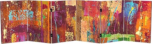 Red Lantern Pantalla plegable de lona india corta de doble cara de 2 pies, 6 paneles, separador independiente y separador para dormitorio moderno y