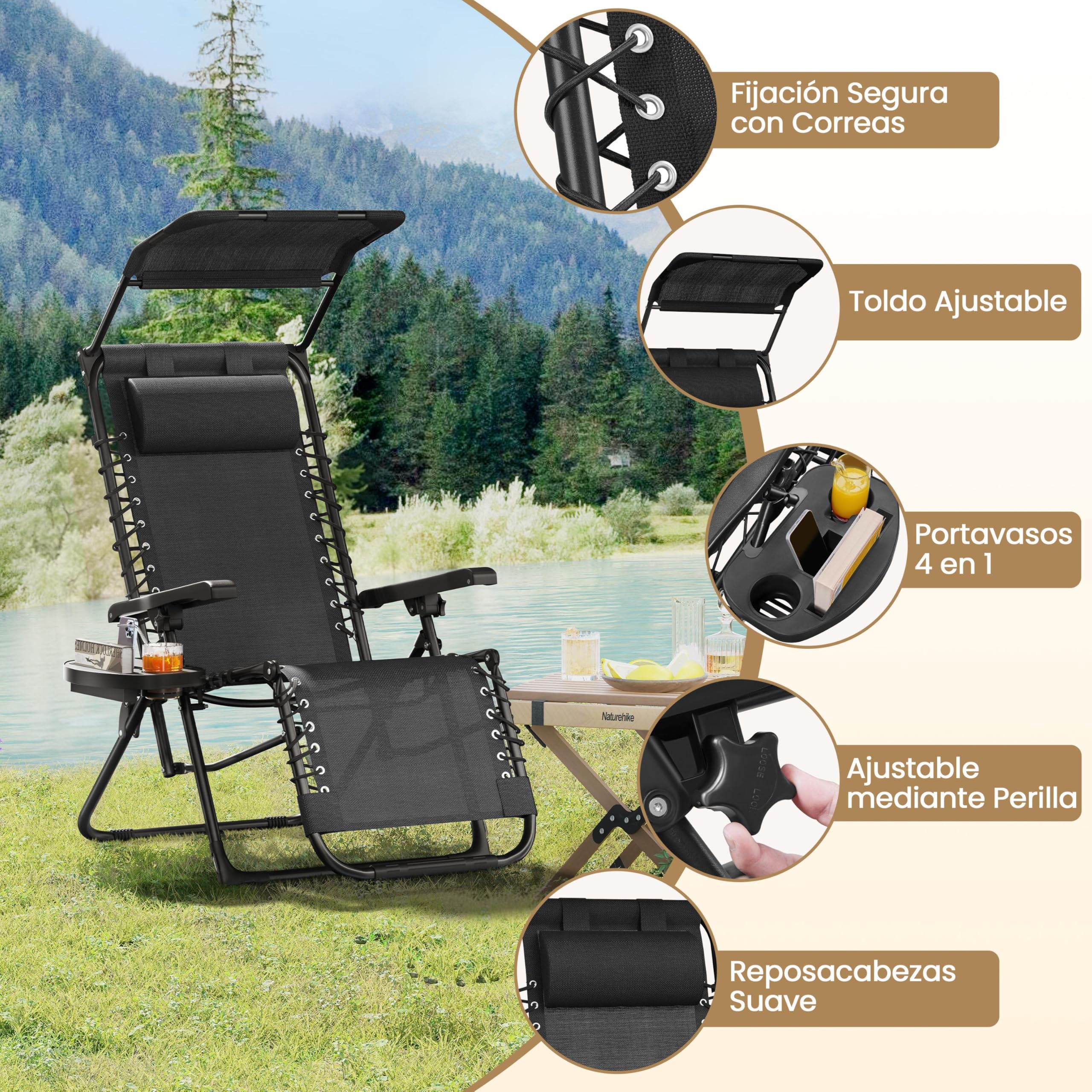 Yaheetech Tumbonas Jardin Exterior, Tumbonas Plegables con Reposacabezas y Parasol, Soportado 115 kg, para Piscina, Jardín, Tumbona Piscina Resistente a Intemperie, Negro