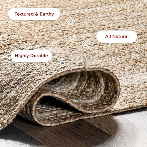 Miniatura 5 de nuLOOM Rikki - Alfombra costera trenzada de yute, 3 x 5, color blanco hueso