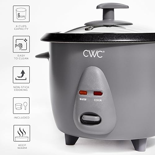 Miniatura 2 de COOK WITH COLOR Arrocera de 6 tazas de 300 W, cocción sin esfuerzo y perfectamente, cocina 3 tazas de arroz crudo para 6 tazas de arroz cocido, gris