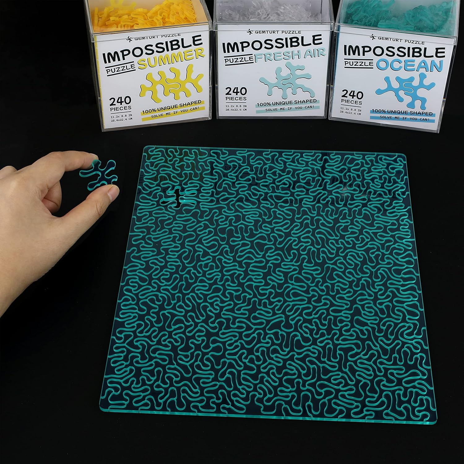 Impossible Ocean - Unique Jigsaw Puzzle - Blue Transparent Acrylic 240 Pieces Non-Repeat Shape - Difficult Puzzle for Adults - Clear Hard Interest Puzzle by GEMTURT (Ocean 240 Pieces)