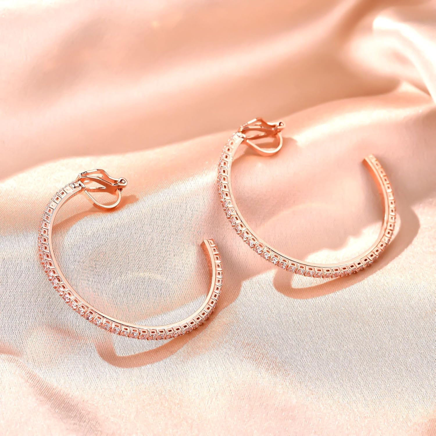 YOQUCOL 4.3CM(1.7in) Clip On Hoop Earrings Cubic Zirconia Non Pierced Ears Hoops for Women - Image 4