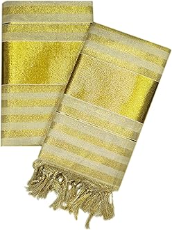 YETTALANWomen's Kerala Traditional Flora Tissue Kasavu Set Mundu With Tassels 2.00x2.80 Meters