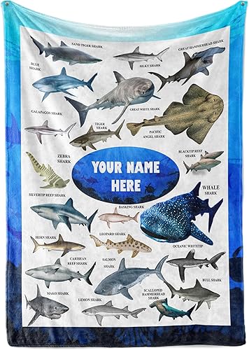 Miniatura 7 de Manta personalizada de tiburón para niños, se envía al día siguiente y fabricada en Estados Unidos, cama de vellón suave, bonita decoración de