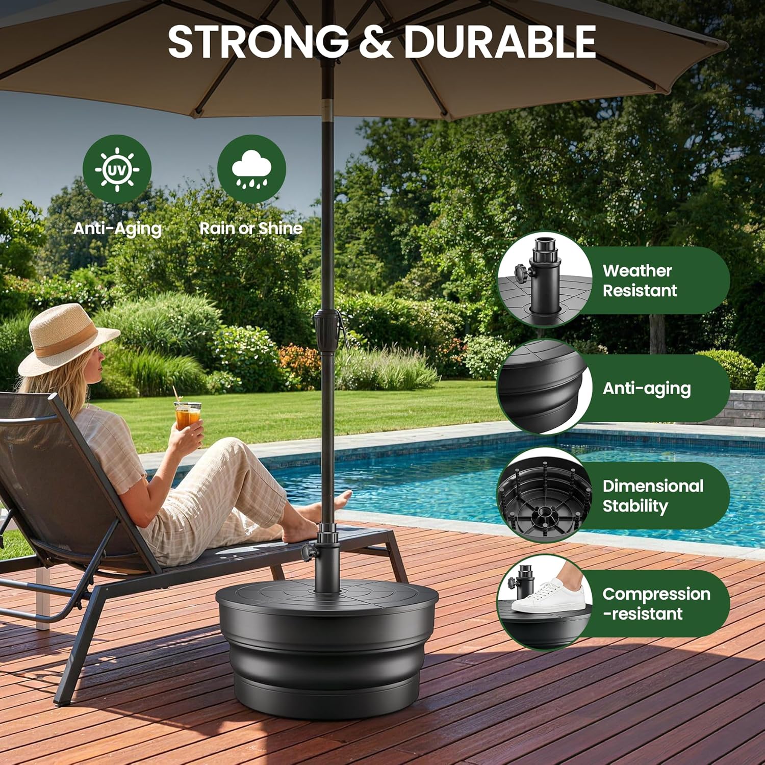 Olilawn Foldable Heavy-Duty Patio Umbrella Base,110lb Capacity Fillable Planter Umbrella Stand Fits Up to 1.9" Pole, Foldable Outdoor Umbrella Base for Garden, Deck & Lawn, Poolside, Fits Most Sized Umbrellas
