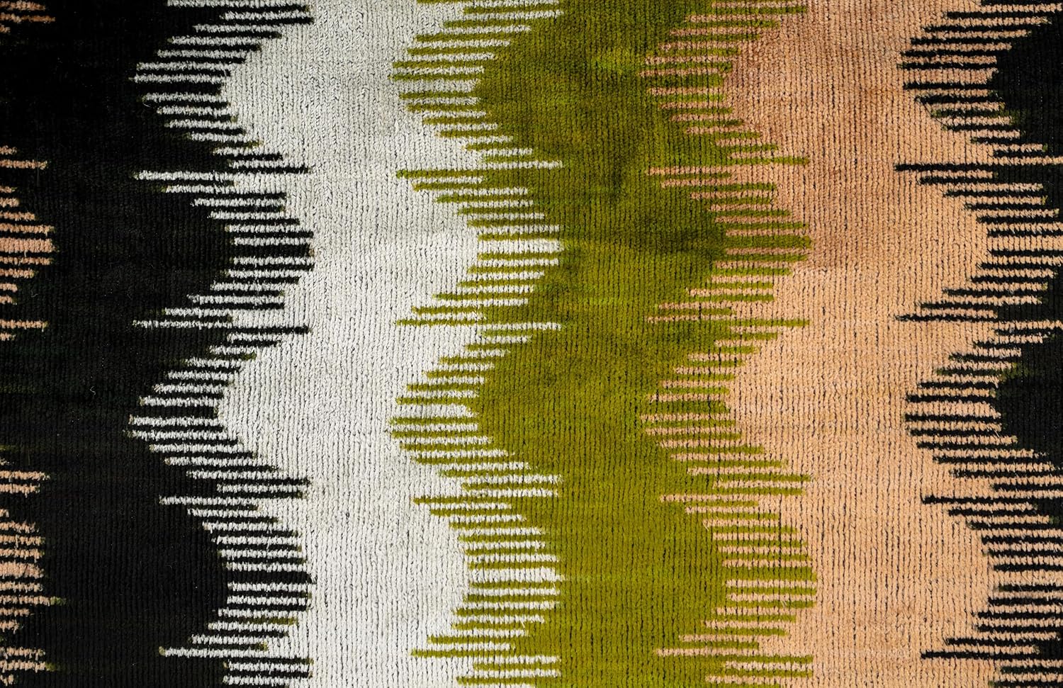 CANVELLO Handmade Velvet Throw Pillow - 16x24 inches, Premium Down Feather Insert, Earthy Wave Pattern, Natural Vegetable Dyed, Green, Beige, and Black for Modern Home Decor