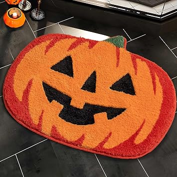 Halloween Pumpkin Bathroom Rugs, Fall Autumn Orange Pumpkin Bathroom Mat