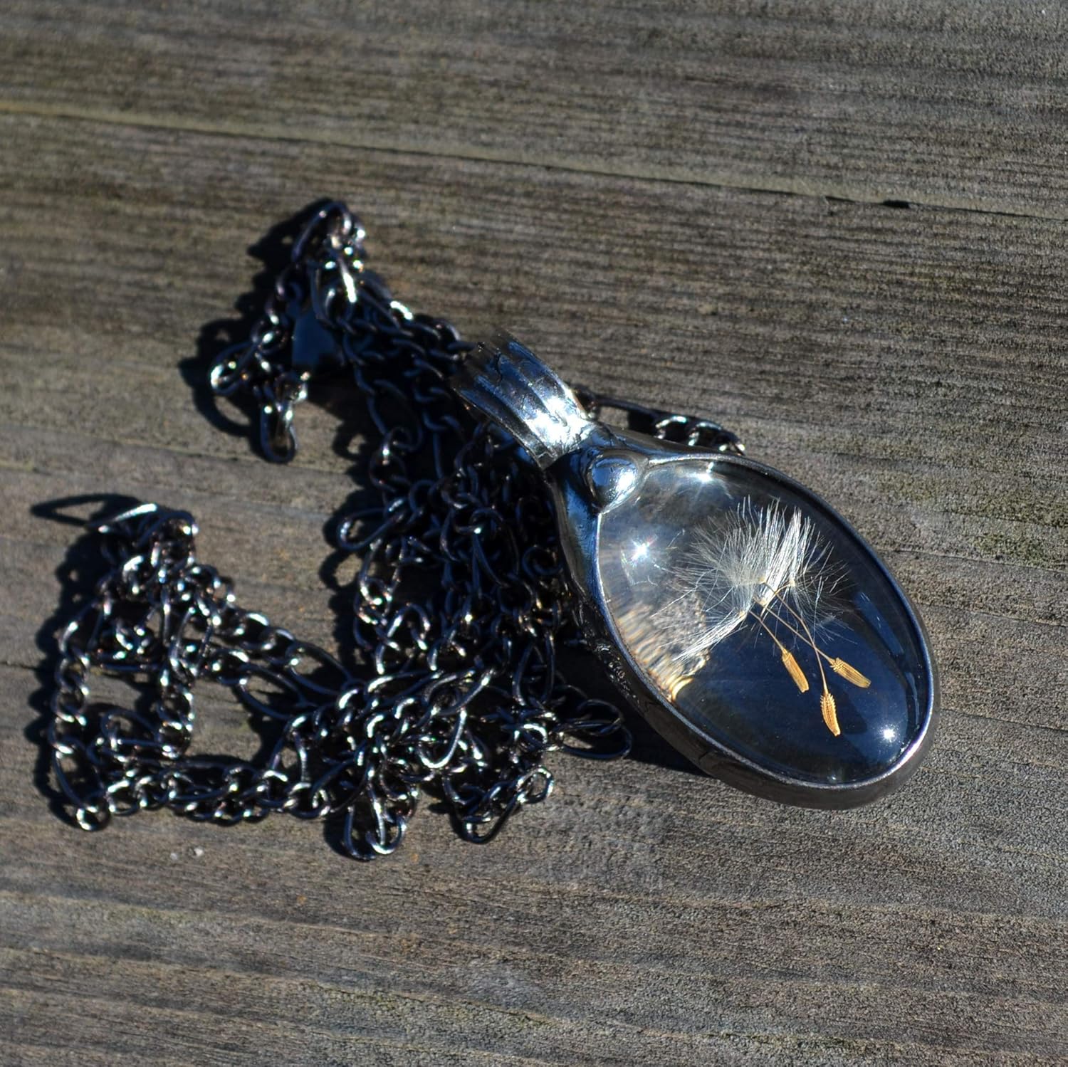 Dandelion Seed Necklace, Handmade Glass Wish Pendant, Nature Jewelry Meaningful Gift