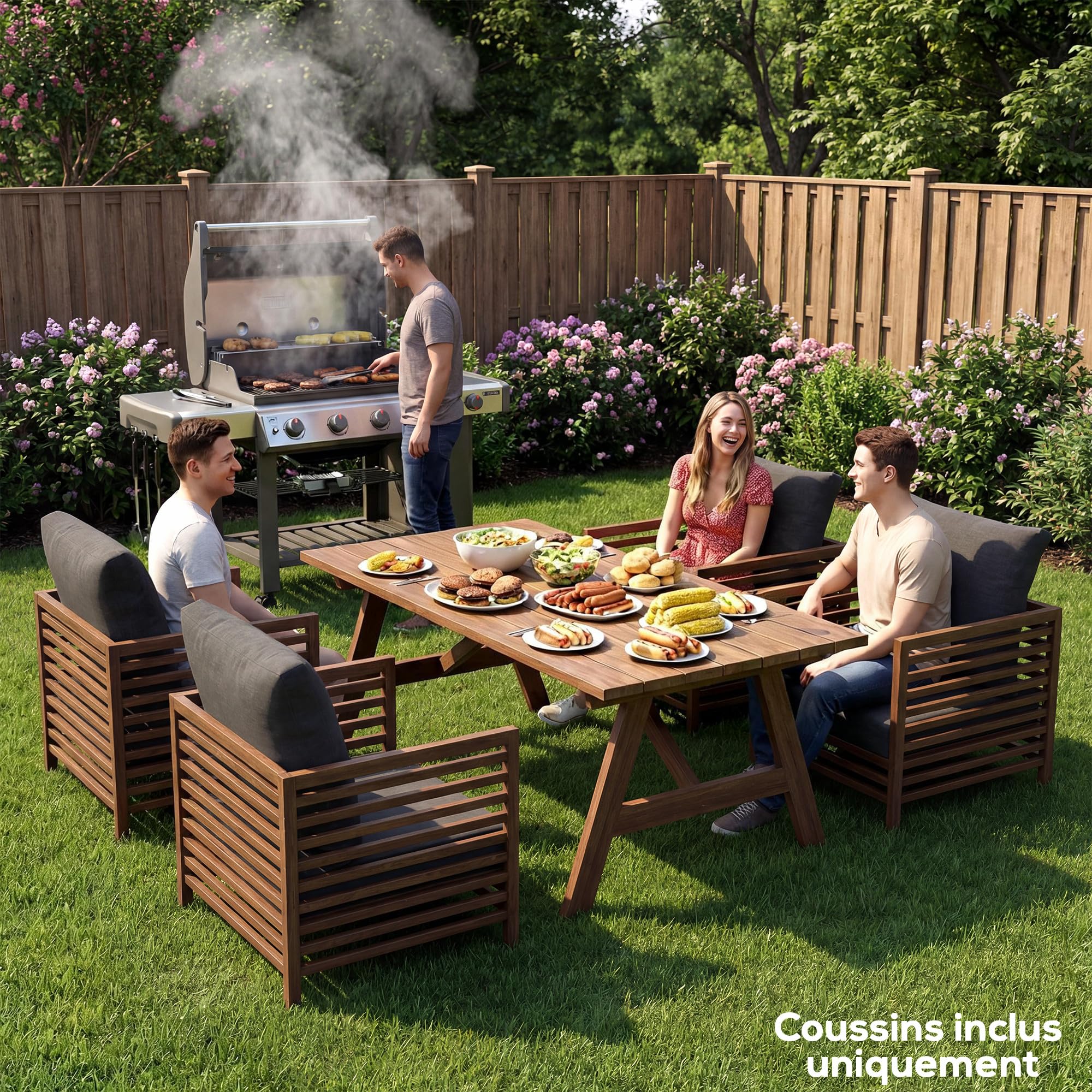 Outsunny Ensemble de 4 Coussins pour Salon de Jardin Lavables Gris Foncé