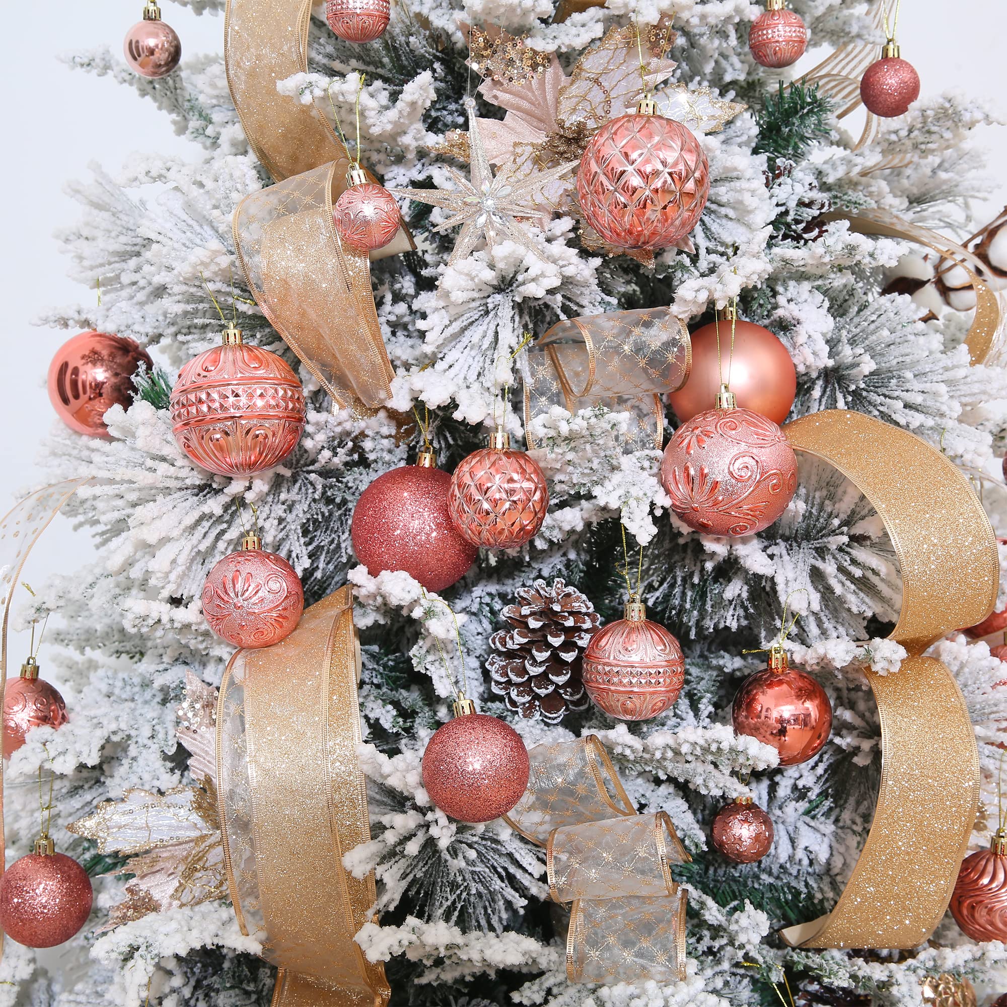 Christmas Ball Ornaments Rose Gold Christmas Tree Decorations with Hang
